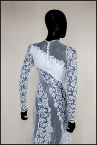 Vintage 1980s Sheer Lace Wedding Dress