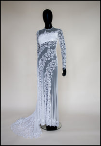 Vintage 1980s Sheer Lace Wedding Dress