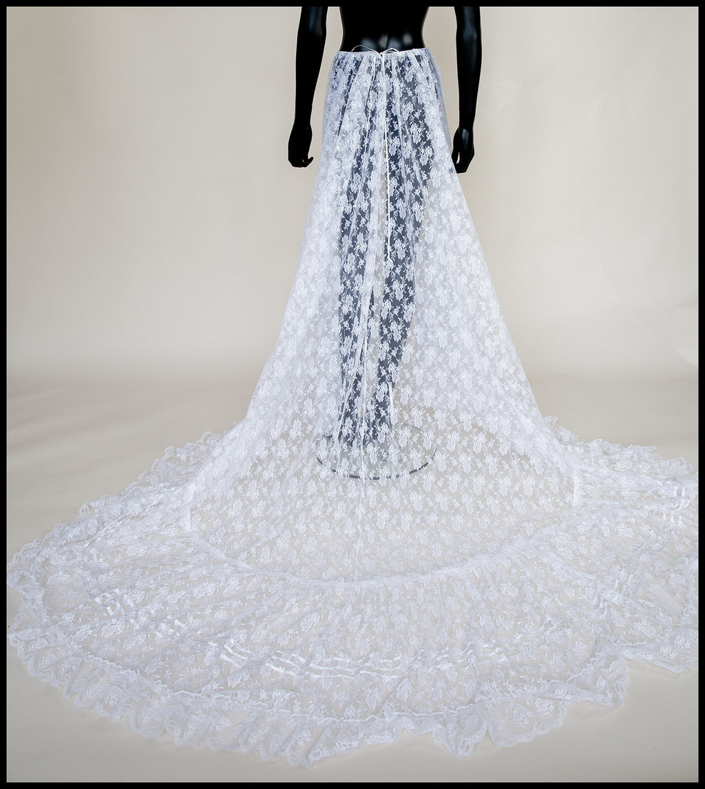Vintage 1980s Ivory White Lace Bridal Skirt