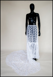 Vintage 1980s Ivory White Lace Bridal Skirt