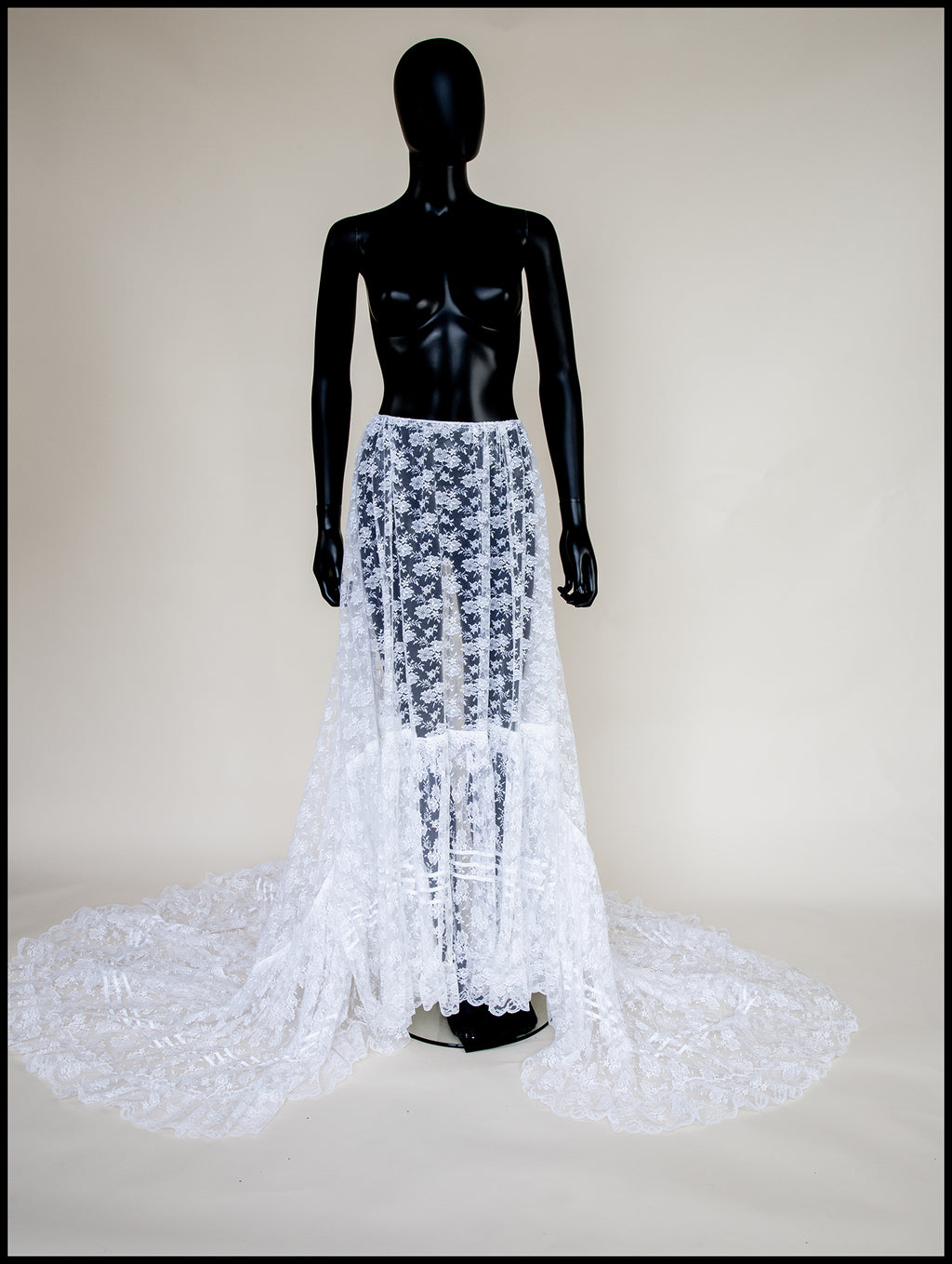 Vintage 1980s Ivory White Lace Bridal Skirt