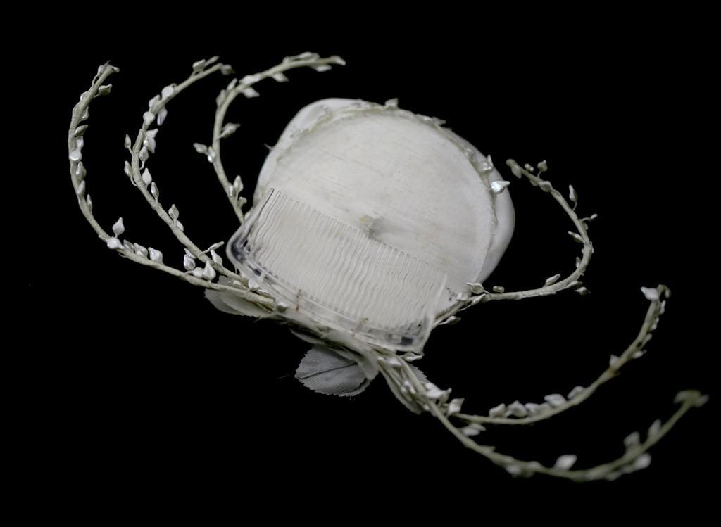 Vintage 1950s White Satin Rose Head Piece
