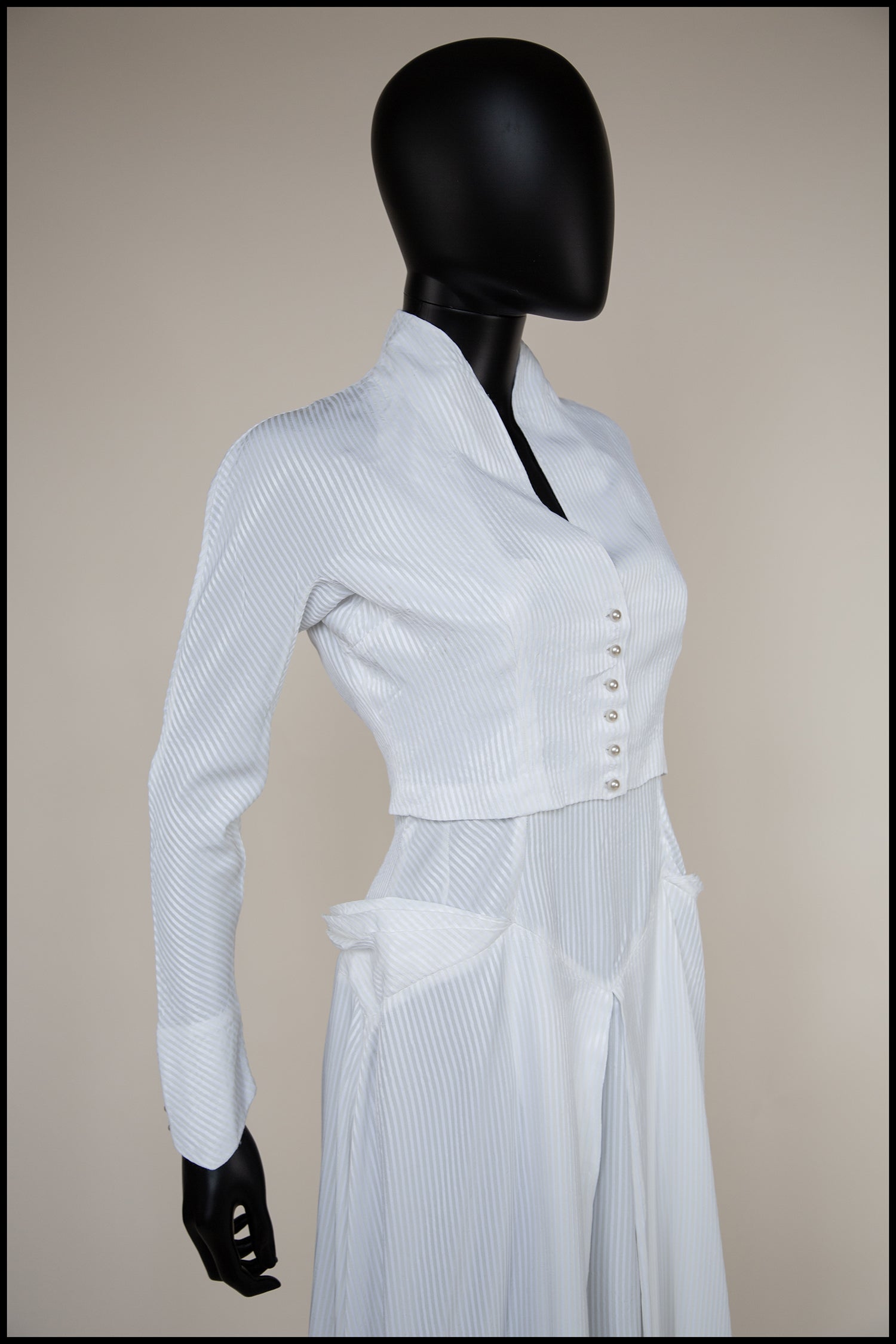 Vintage 1940s White Stripe Wedding Dress