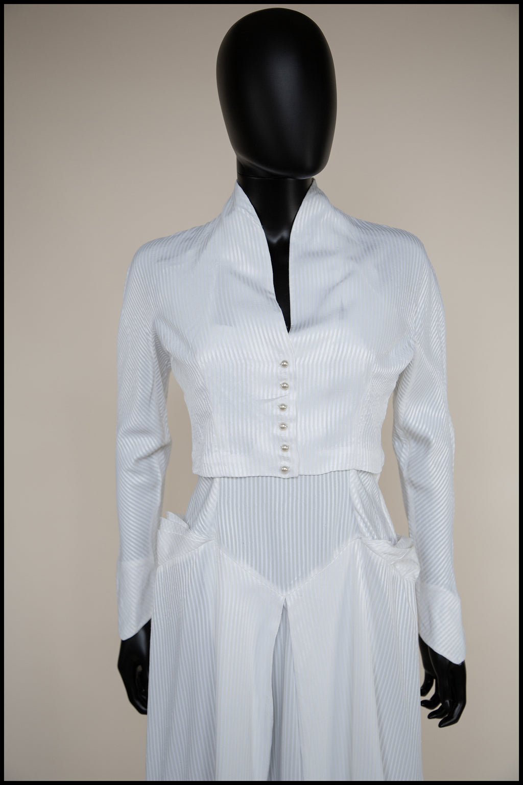 Vintage 1940s White Stripe Wedding Dress