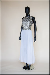 Vintage 1970s White Pleated Sequin Maxi Dress