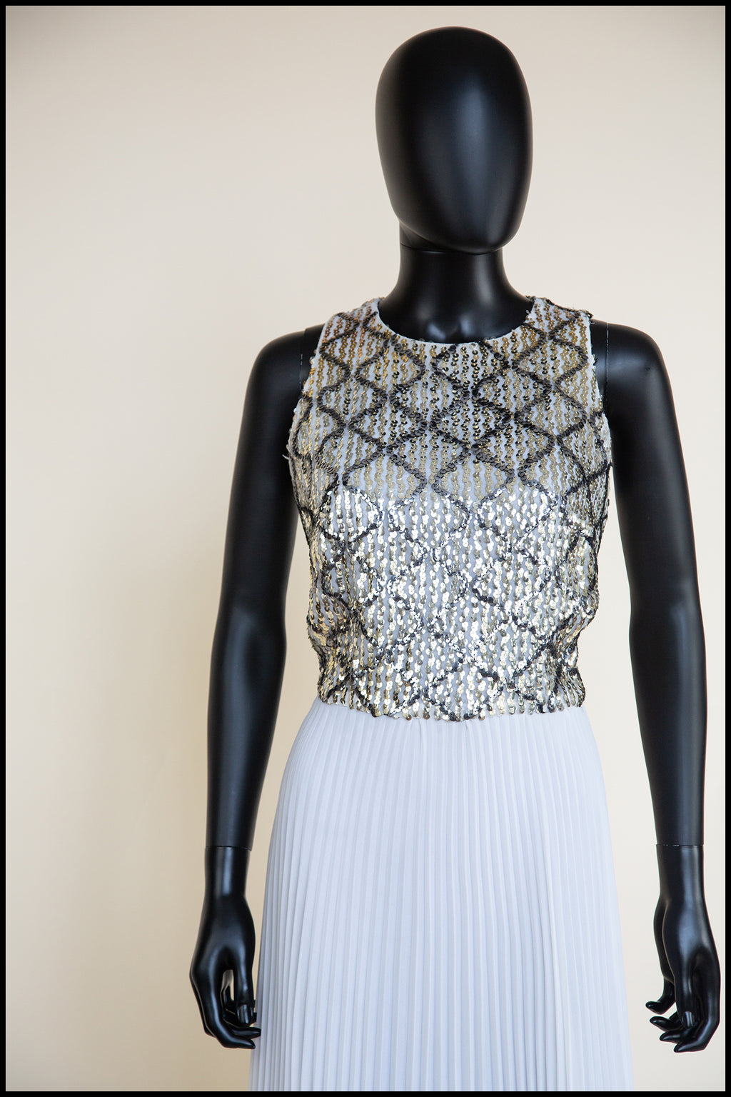 Vintage 1970s White Pleated Sequin Maxi Dress