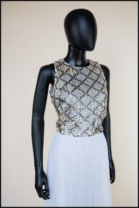 Vintage 1970s White Pleated Sequin Maxi Dress