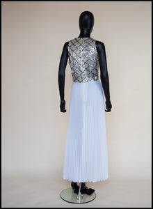Vintage 1970s White Pleated Sequin Maxi Dress