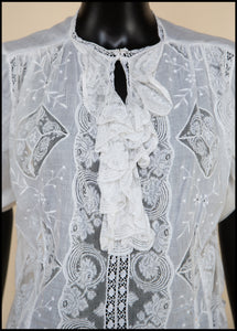 Vintage Edwardian White Lace Cotton Lawn Blouse S