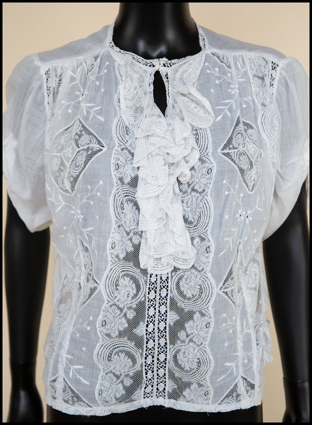 Vintage Edwardian White Lace Cotton Lawn Blouse S