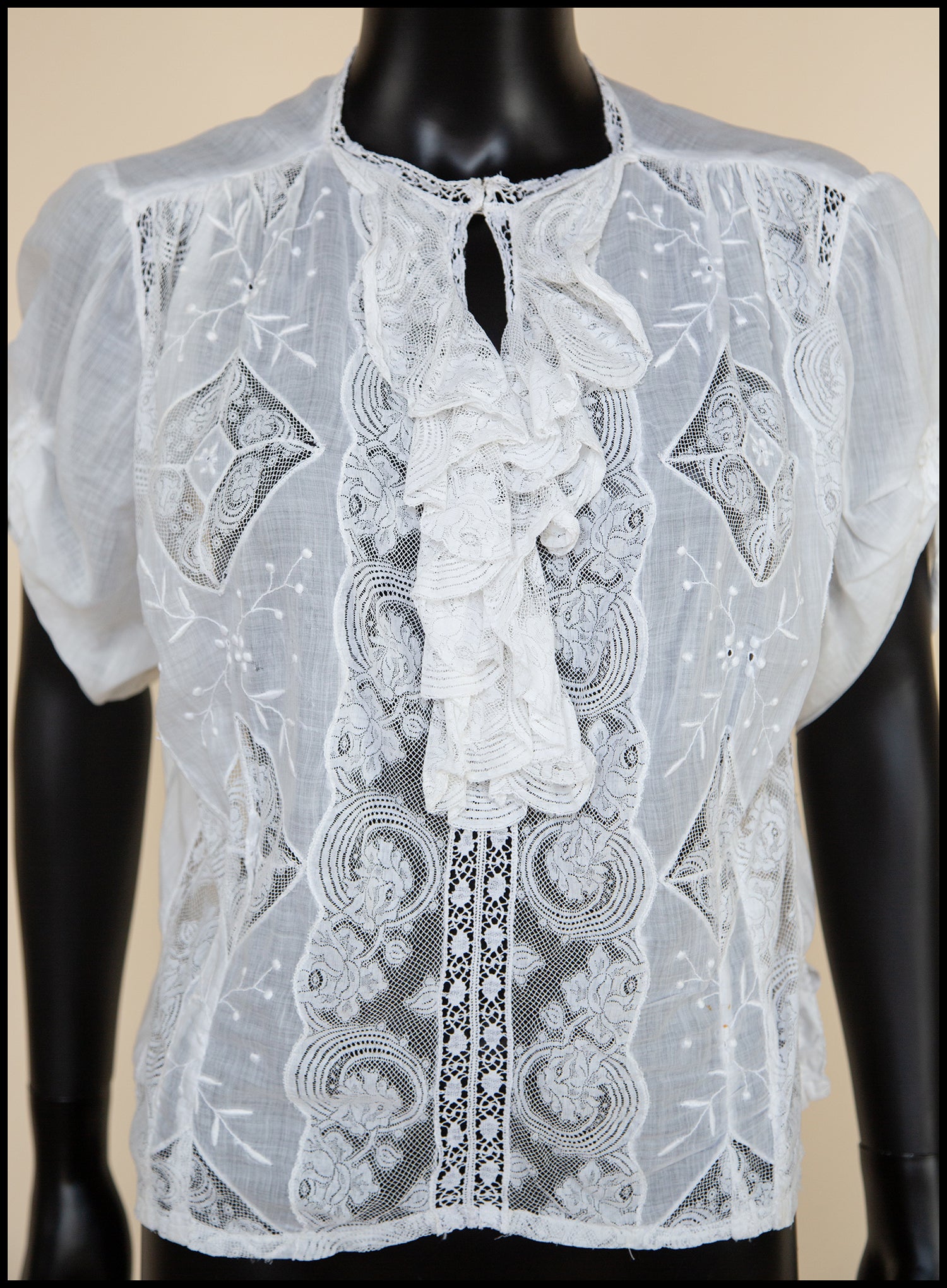 Vintage Edwardian White Lace Cotton Lawn Blouse S