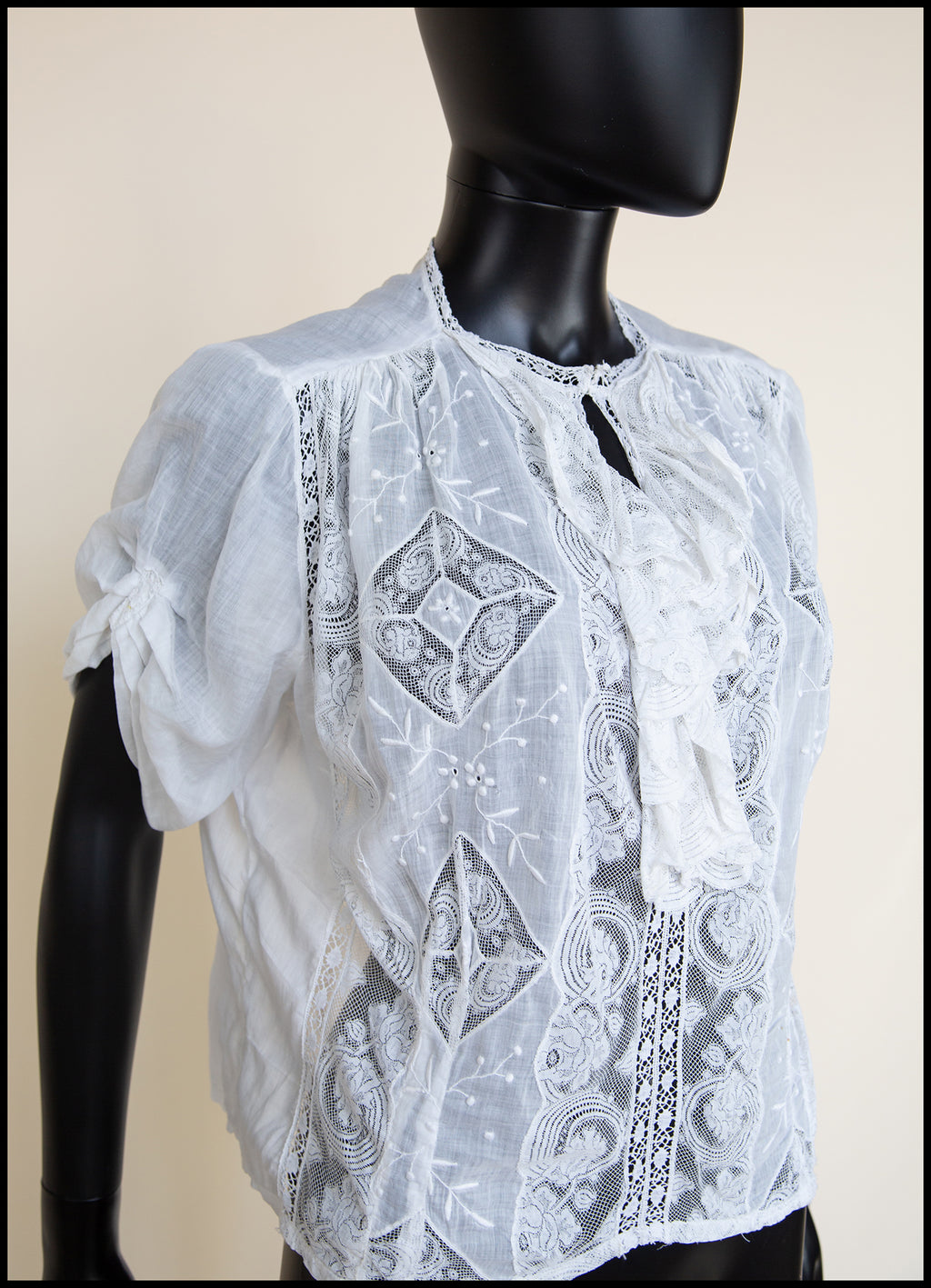 Vintage Edwardian White Lace Cotton Lawn Blouse S