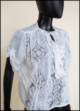 Vintage Edwardian White Lace Cotton Lawn Blouse S