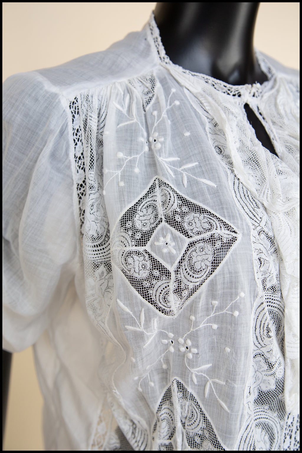Vintage Edwardian White Lace Cotton Lawn Blouse S
