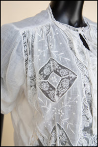 Vintage Edwardian White Lace Cotton Lawn Blouse S