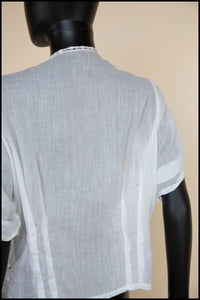 Vintage Edwardian White Lace Cotton Lawn Blouse S
