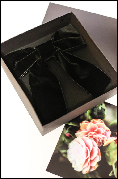 Black velvet hair bow fashion gift for women by Alexandra King made in England