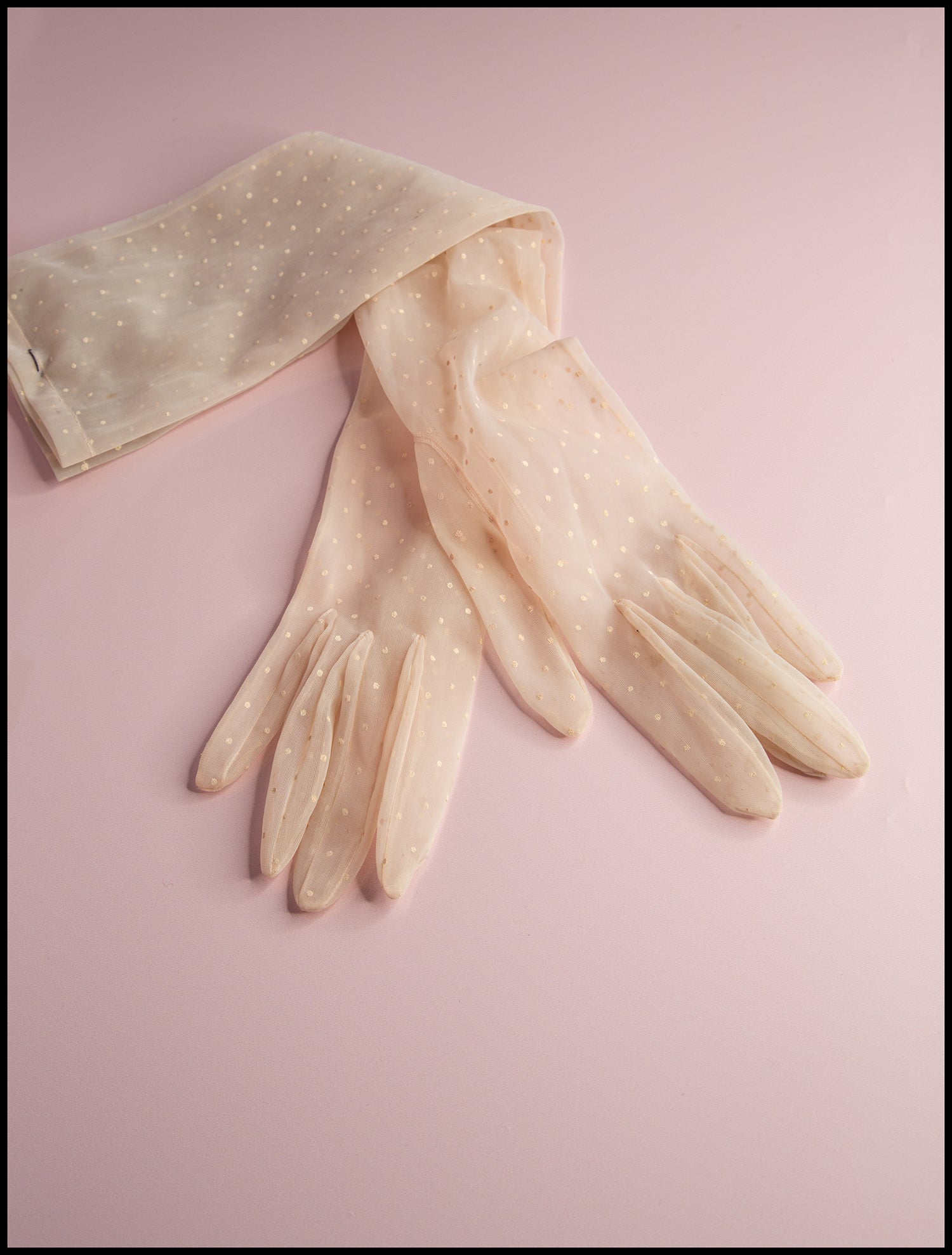Vintage Pink Dot Sheer Long Gloves