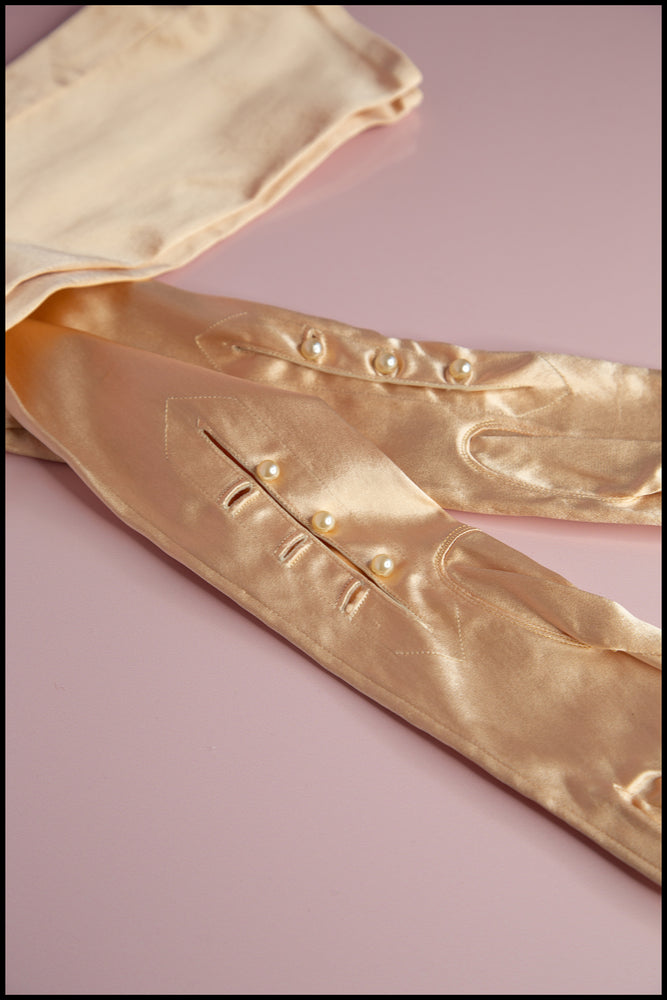 Vintage 1950s Peach Satin Long Gloves