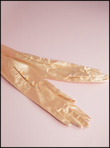 Vintage 1950s Peach Satin Long Gloves