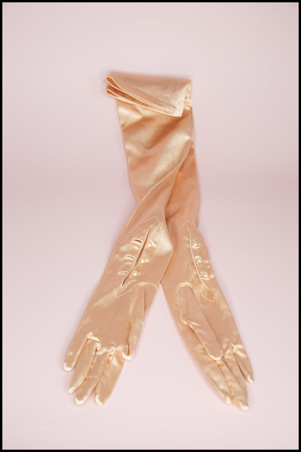 Vintage 1950s Peach Satin Long Gloves