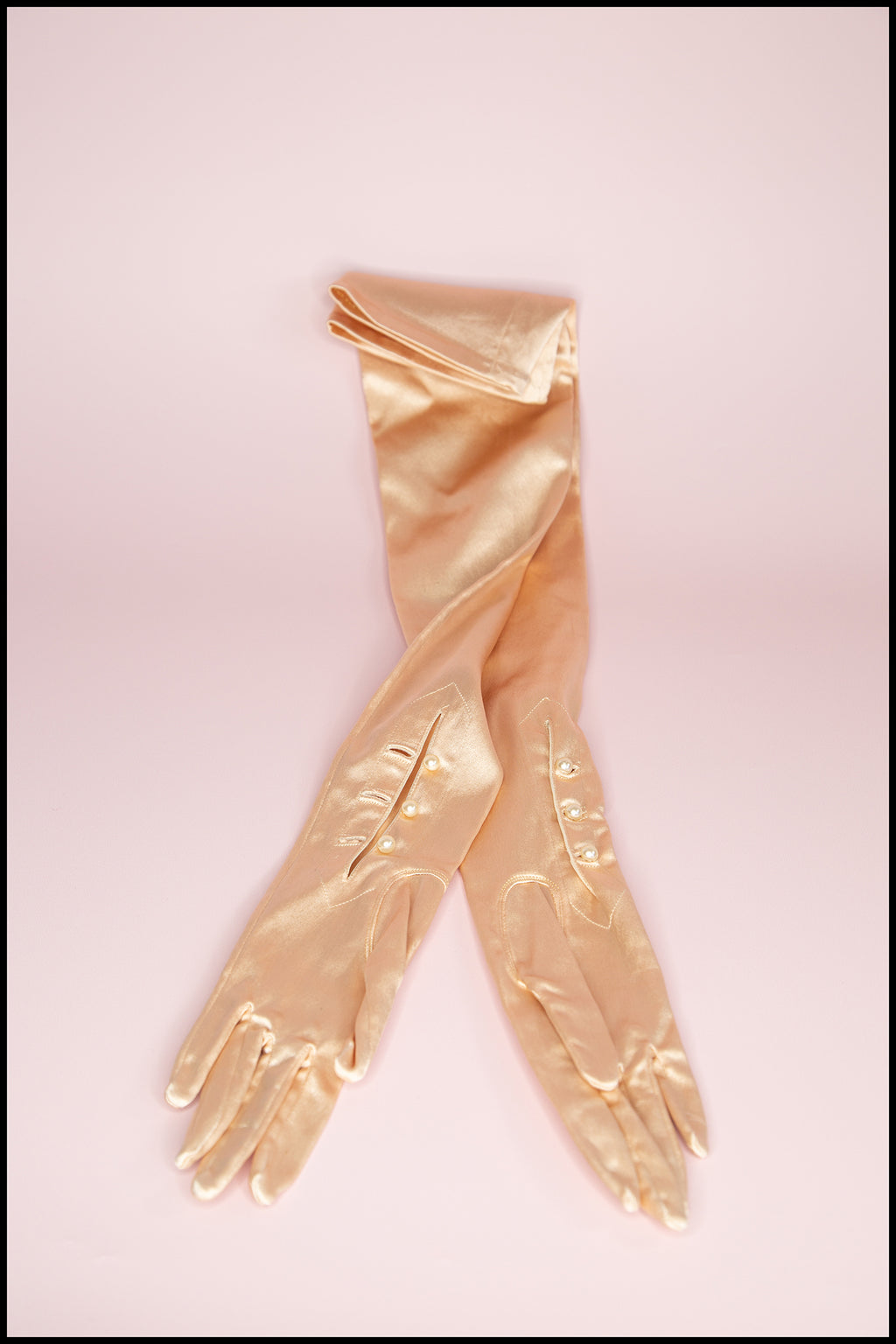 Vintage 1950s Peach Satin Long Gloves