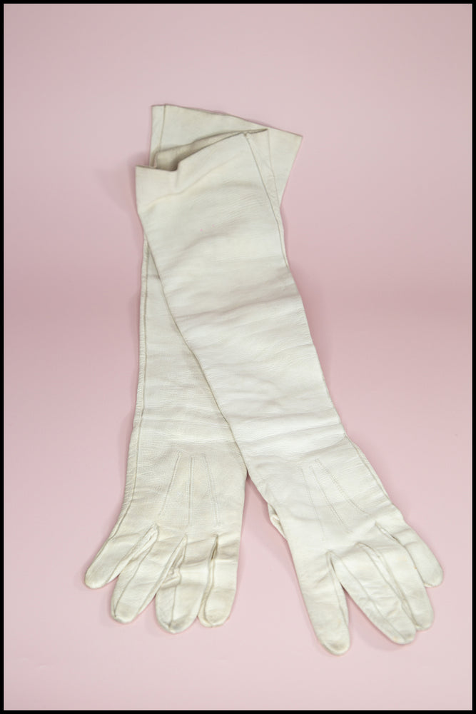 Vintage 1930s Long White Leather Gloves