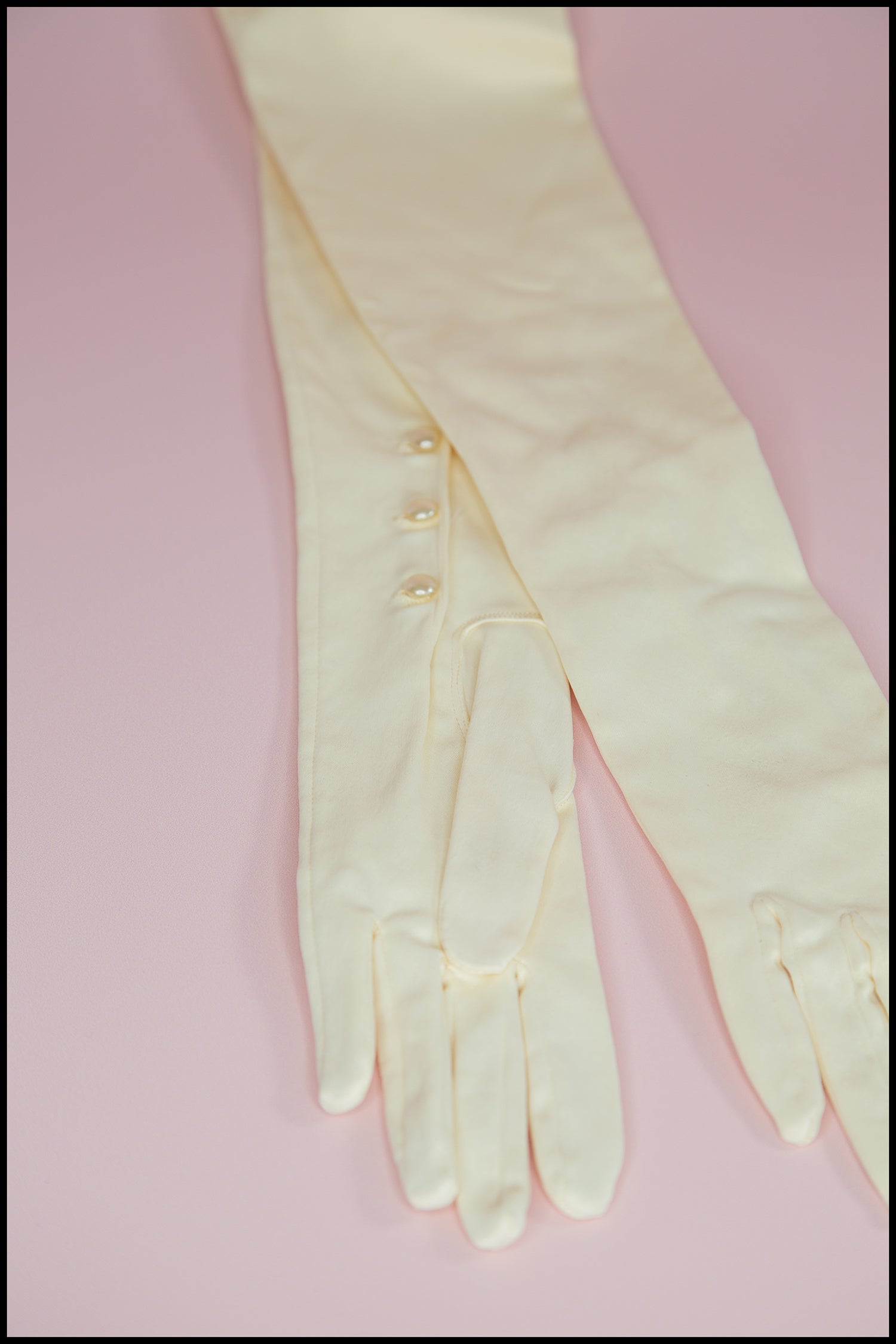Vintage 1940s Cream Satin Long Gloves
