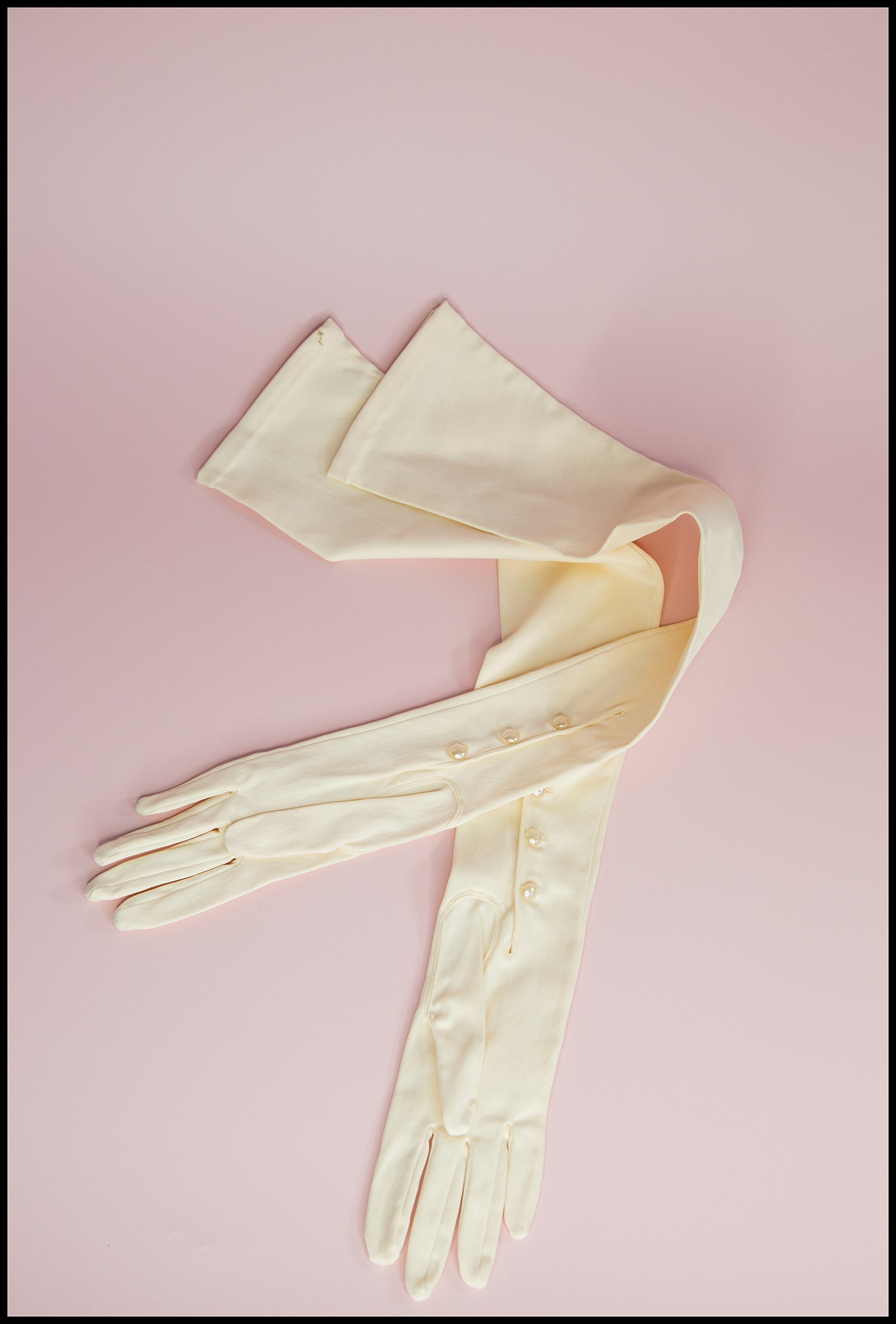 Vintage 1940s Cream Satin Long Gloves