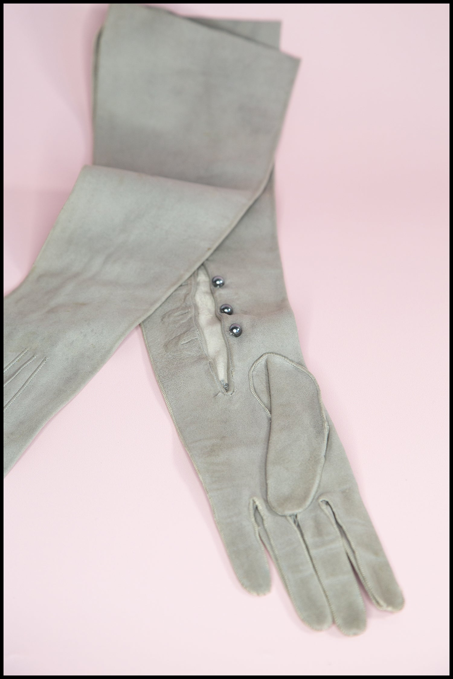 Vintage 1950s Grey Leather Long Gloves