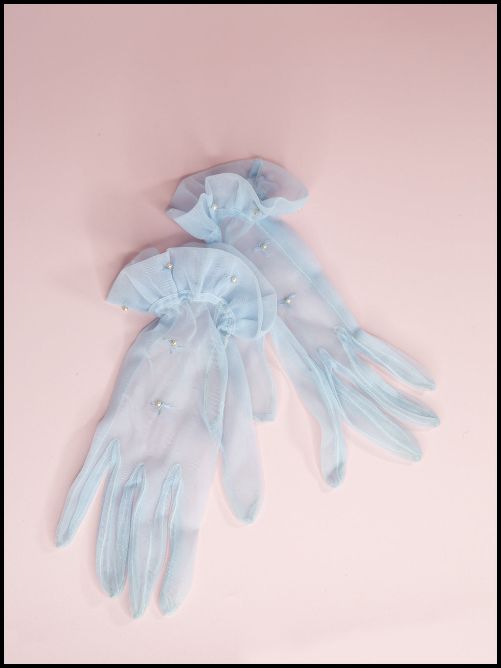 Vintage 1950s Blue Nylon Gloves