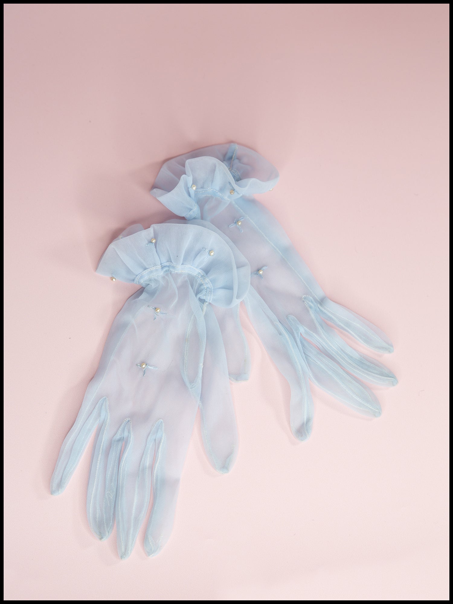 Vintage 1950s Blue Nylon Gloves