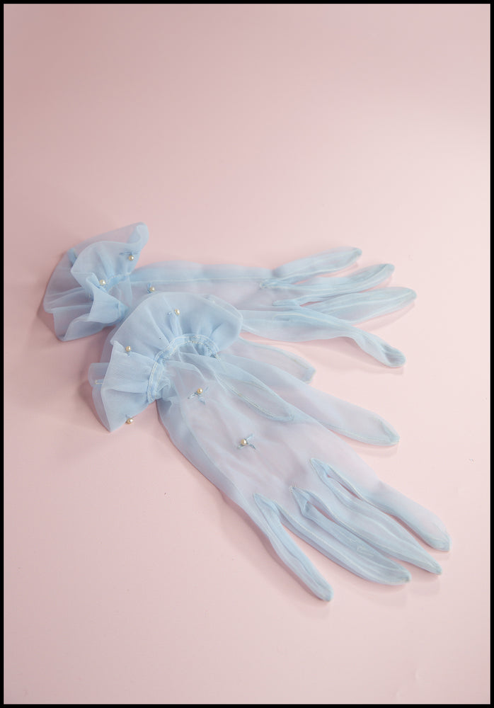 Vintage 1950s Blue Nylon Gloves