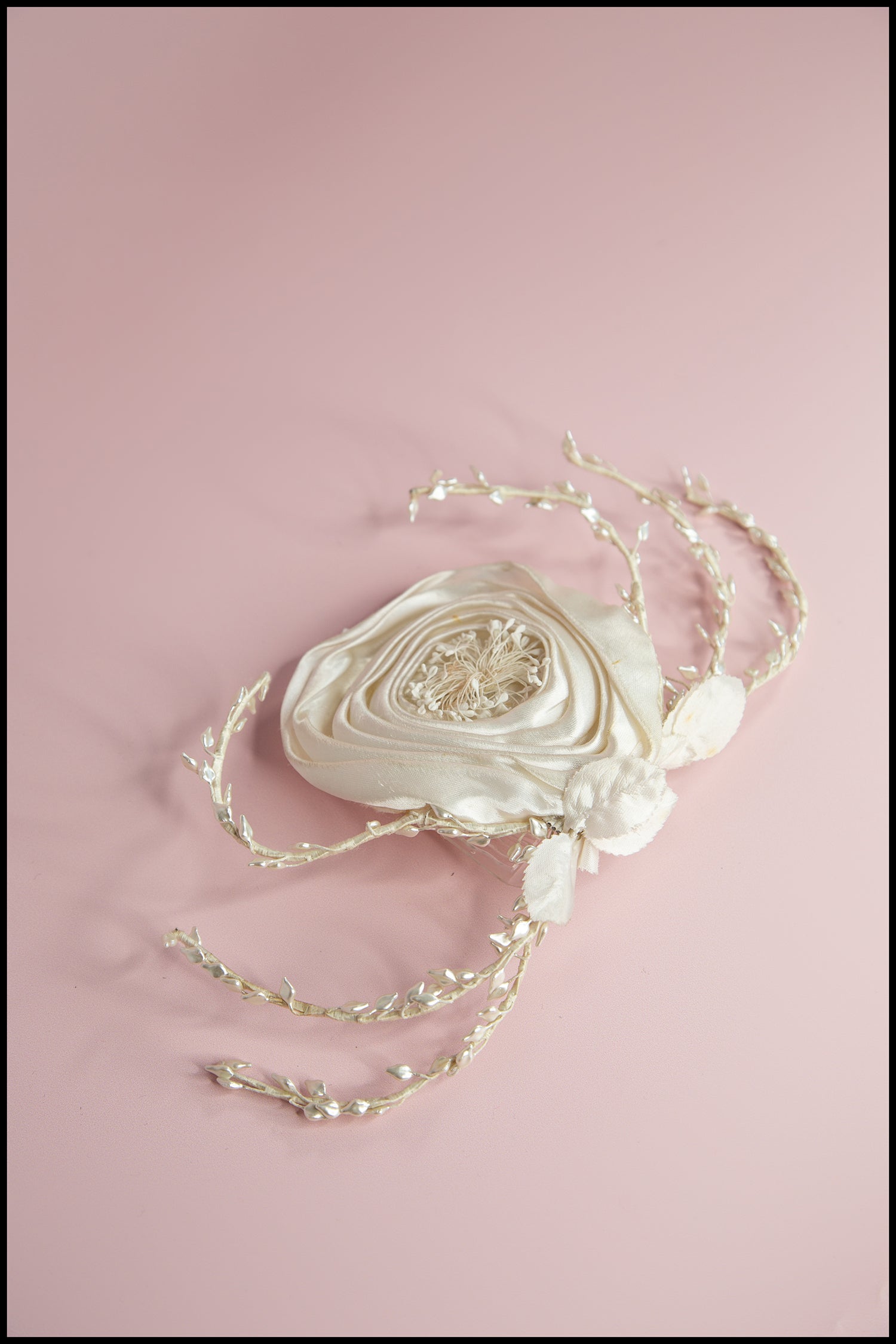 Vintage 1950s White Satin Rose Head Piece