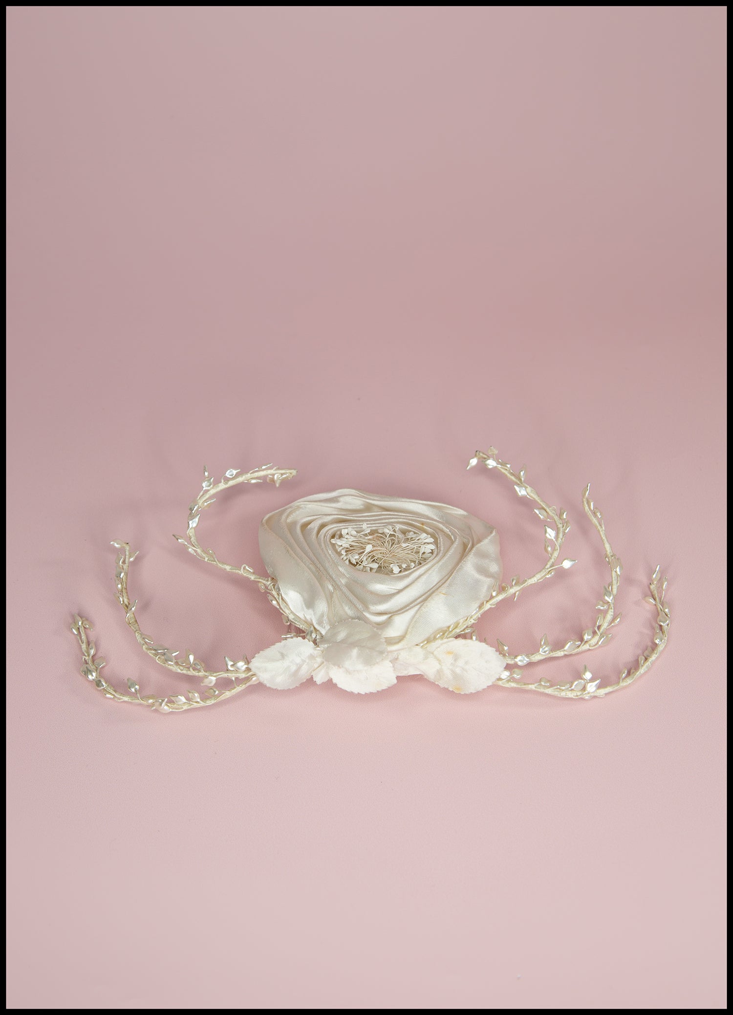 Vintage 1950s White Satin Rose Head Piece