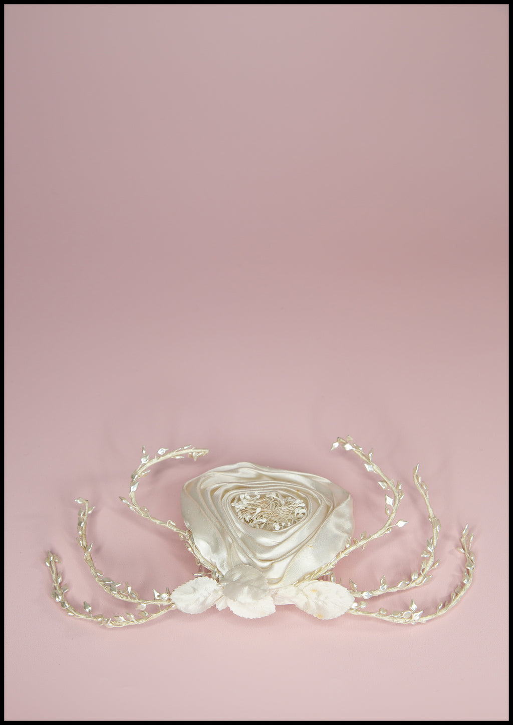 Vintage 1950s White Satin Rose Head Piece