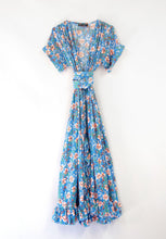 blue orange floral summer maxi  dress alexandra king british fashion designer made in Somerset
