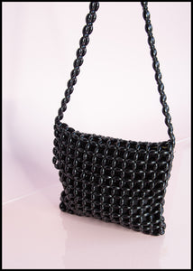 Vintage 1960s Black Plastic Beaded Bag