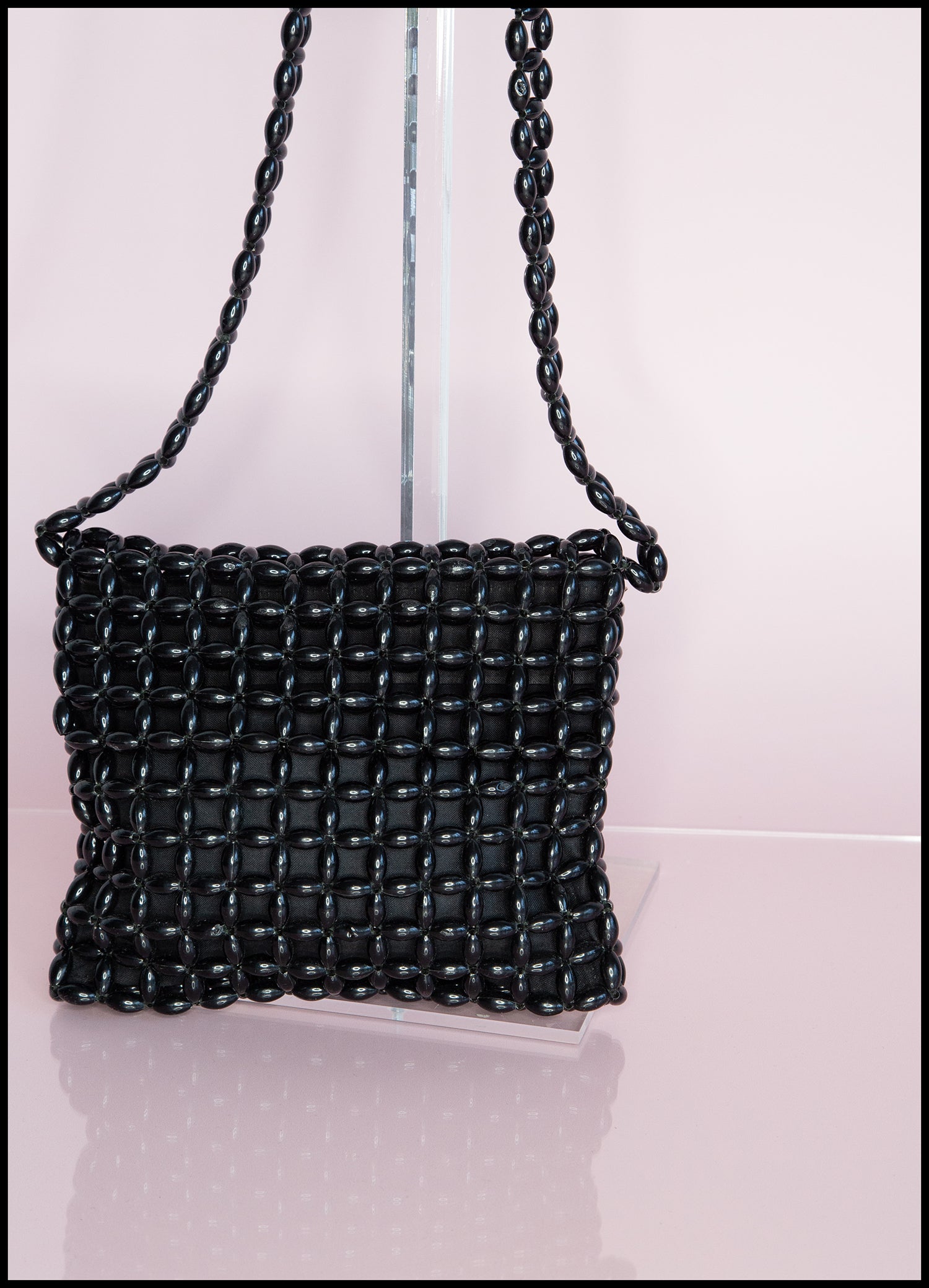 Vintage 1960s Black Plastic Beaded Bag