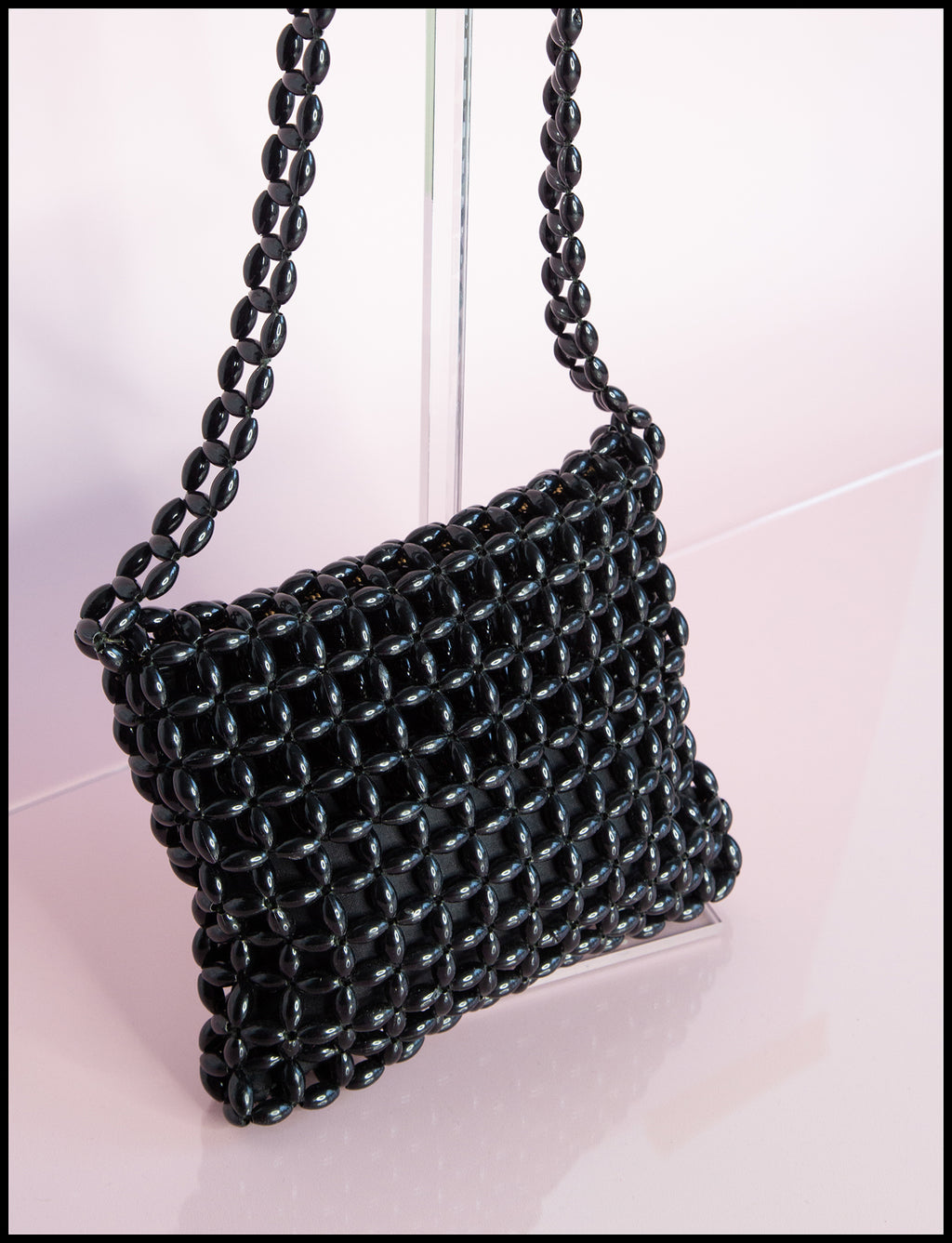 Vintage 1960s Black Plastic Beaded Bag
