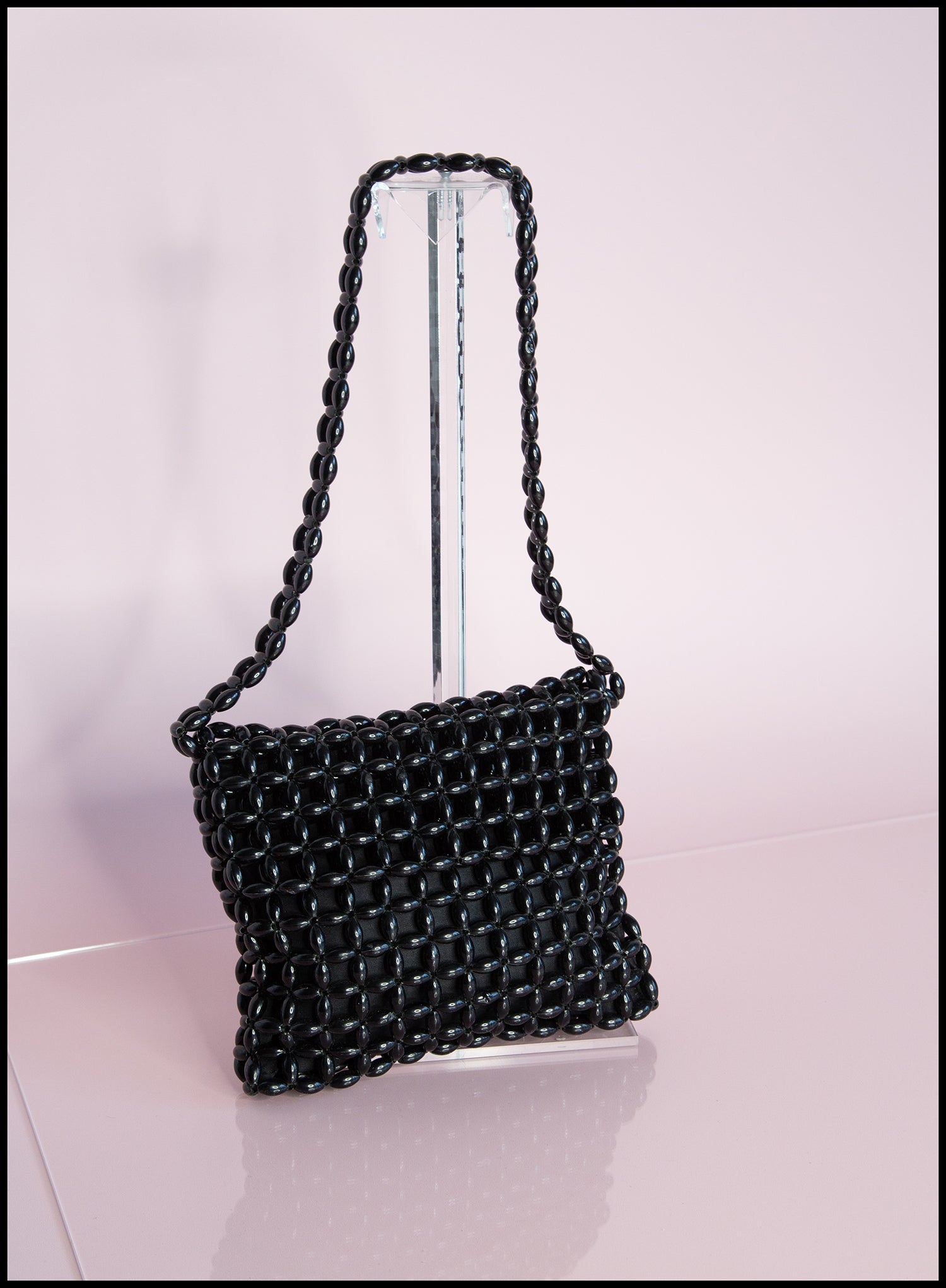 Vintage 1960s Black Plastic Beaded Bag