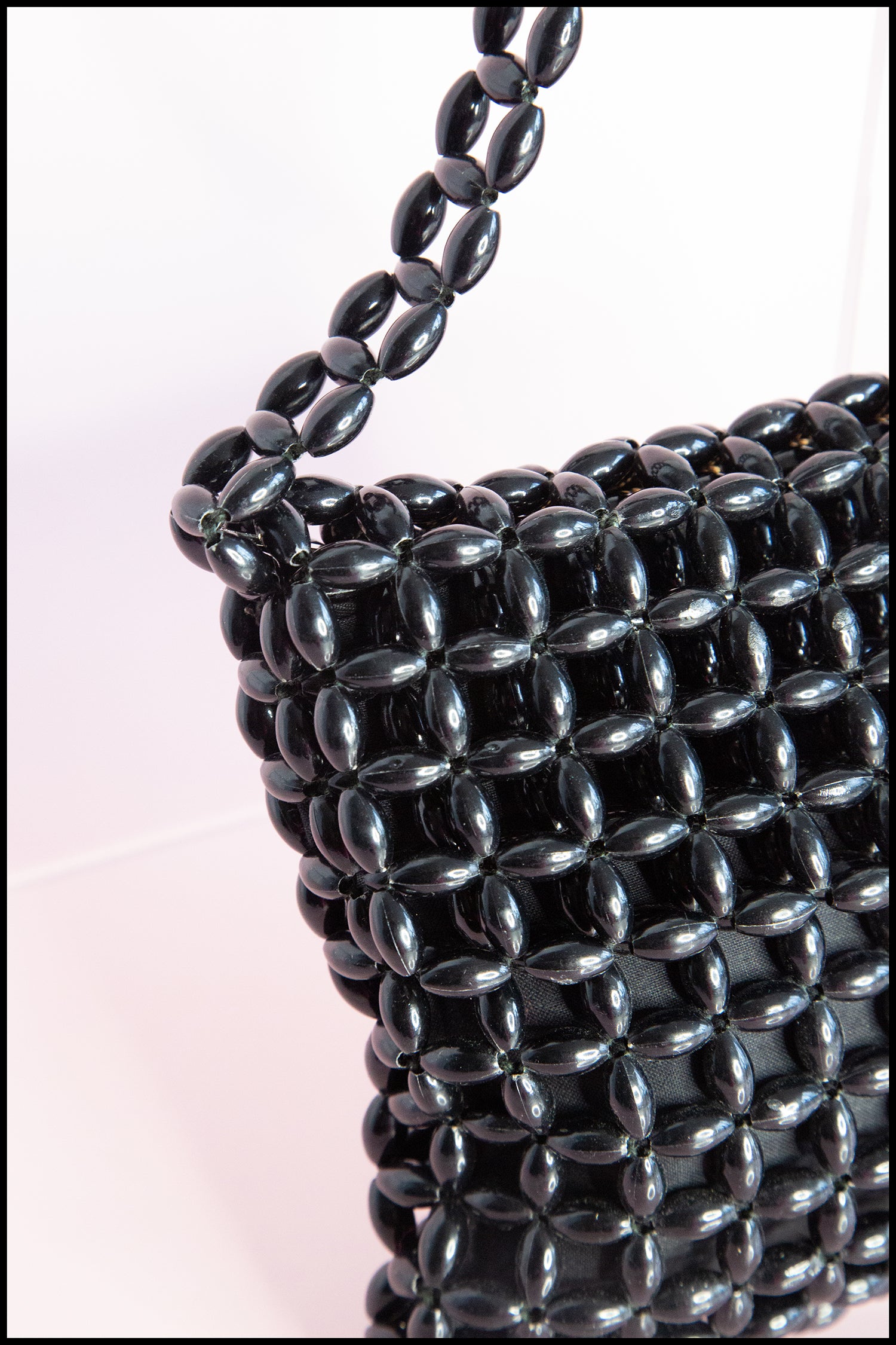 Vintage 1960s Black Plastic Beaded Bag