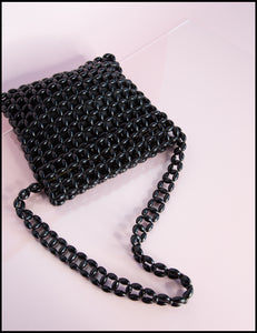 Vintage 1960s Black Plastic Beaded Bag