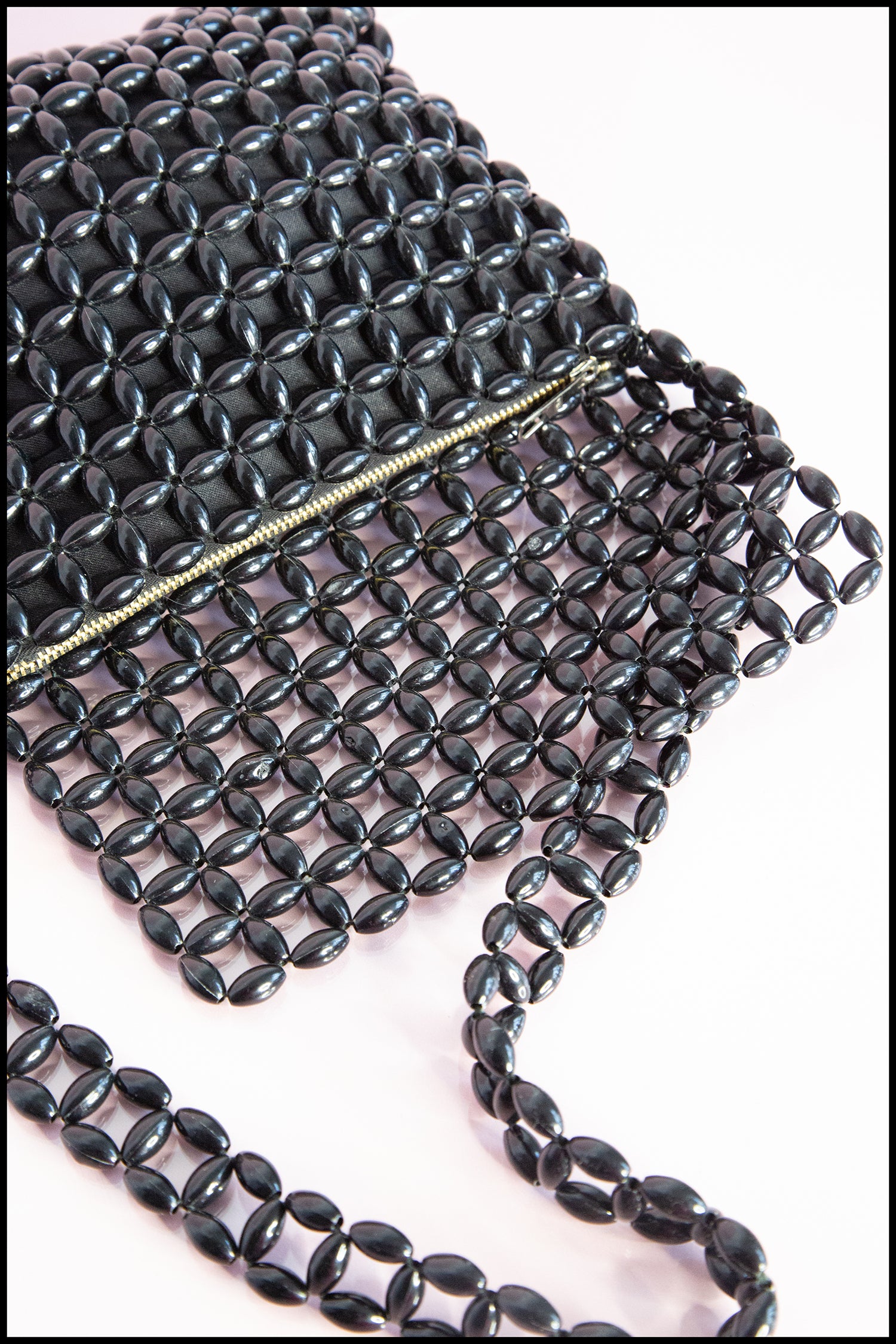 Vintage 1960s Black Plastic Beaded Bag