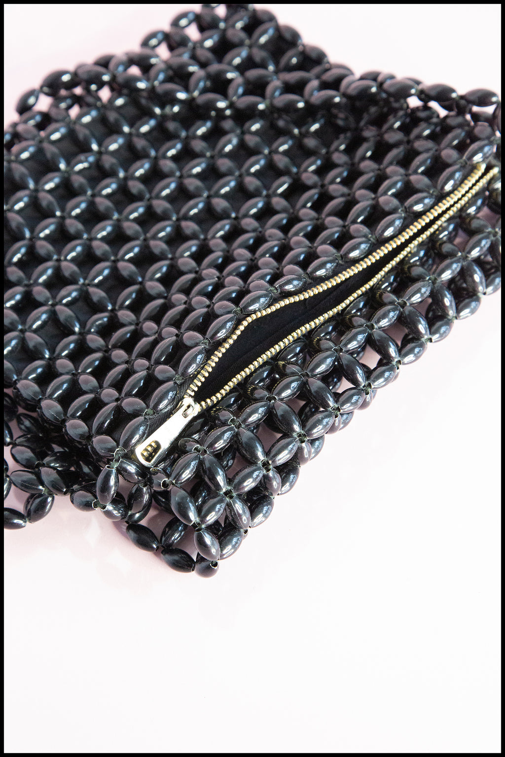 Vintage 1960s Black Plastic Beaded Bag