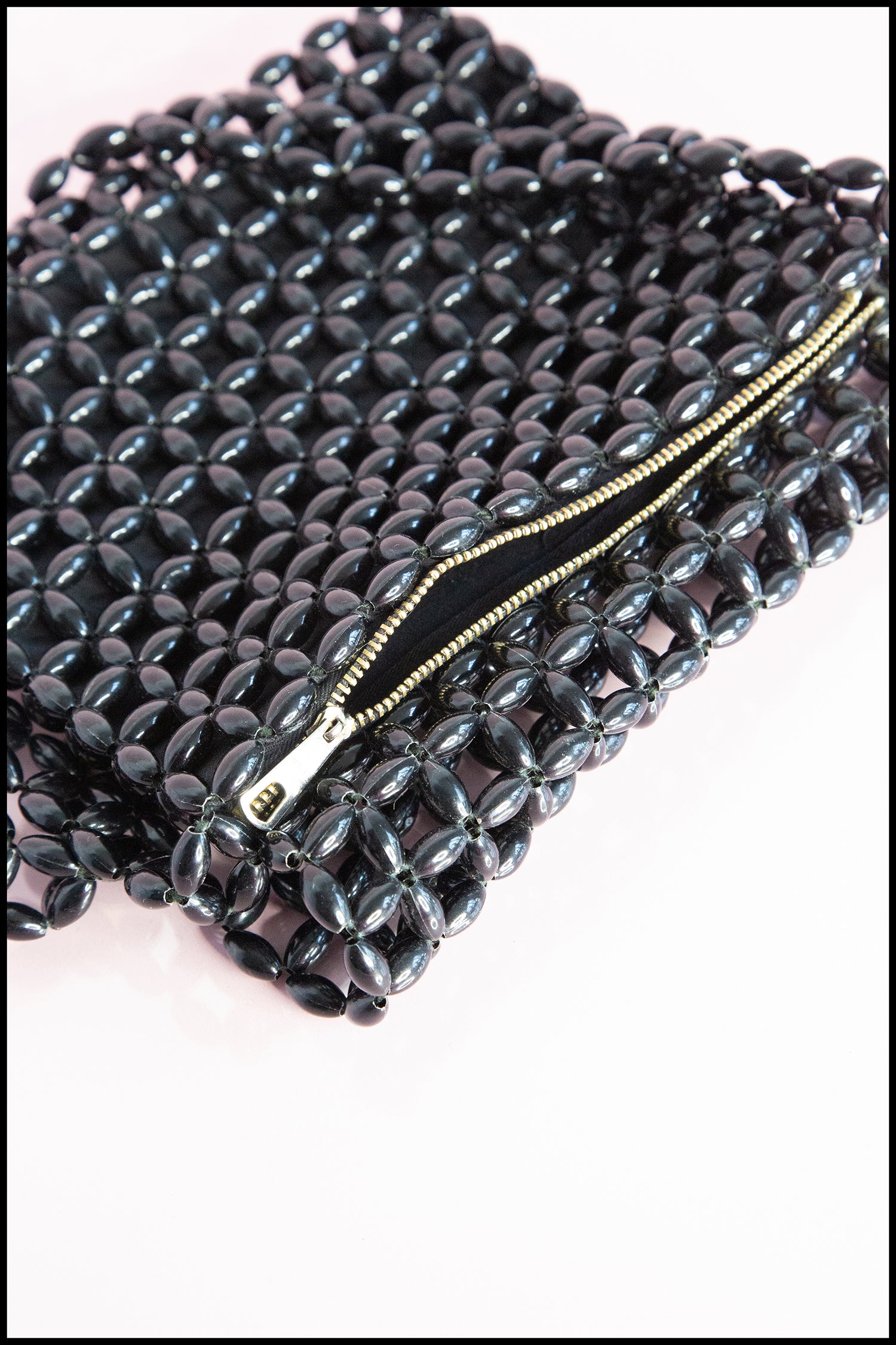 Vintage 1960s Black Plastic Beaded Bag