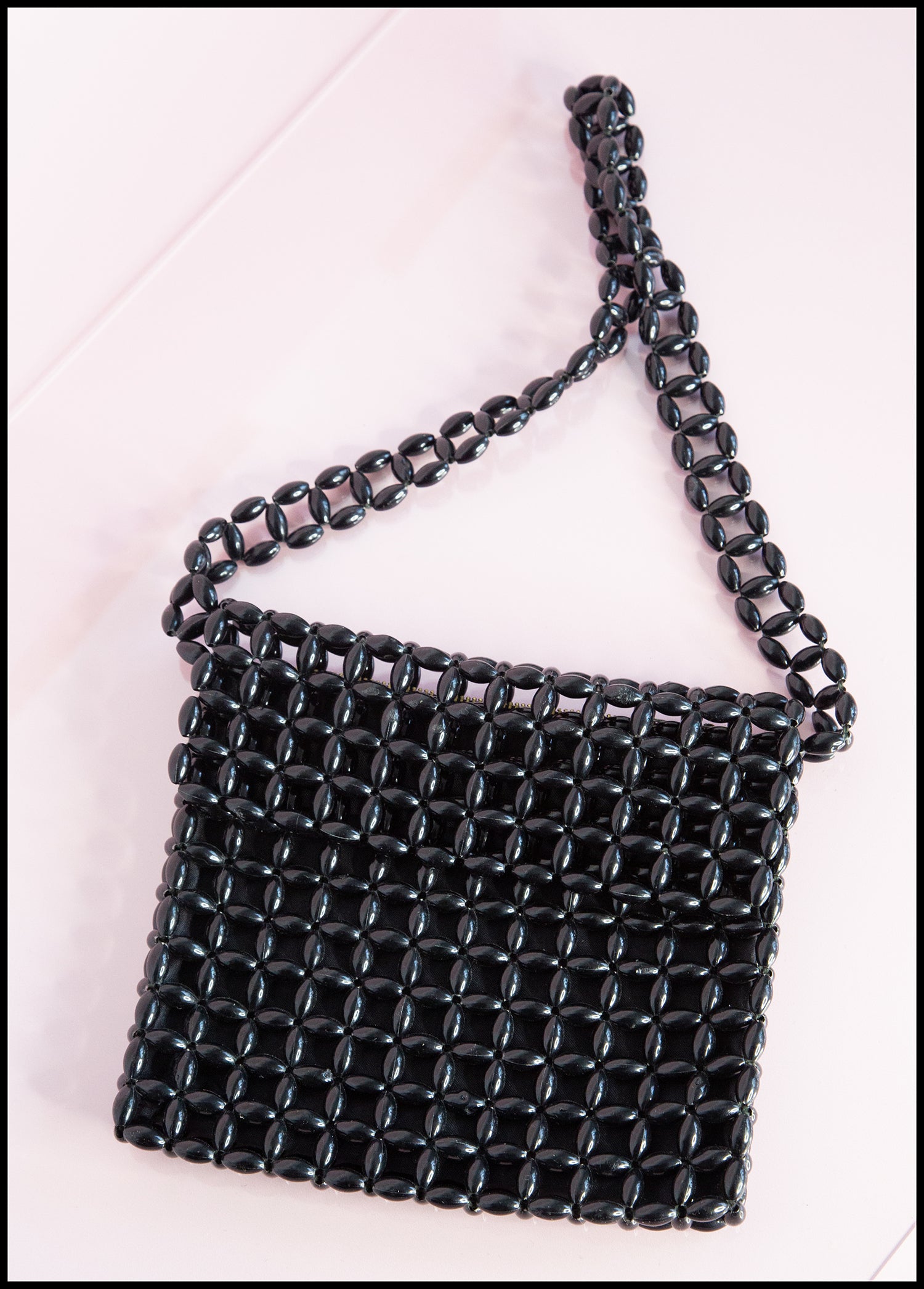 Vintage 1960s Black Plastic Beaded Bag