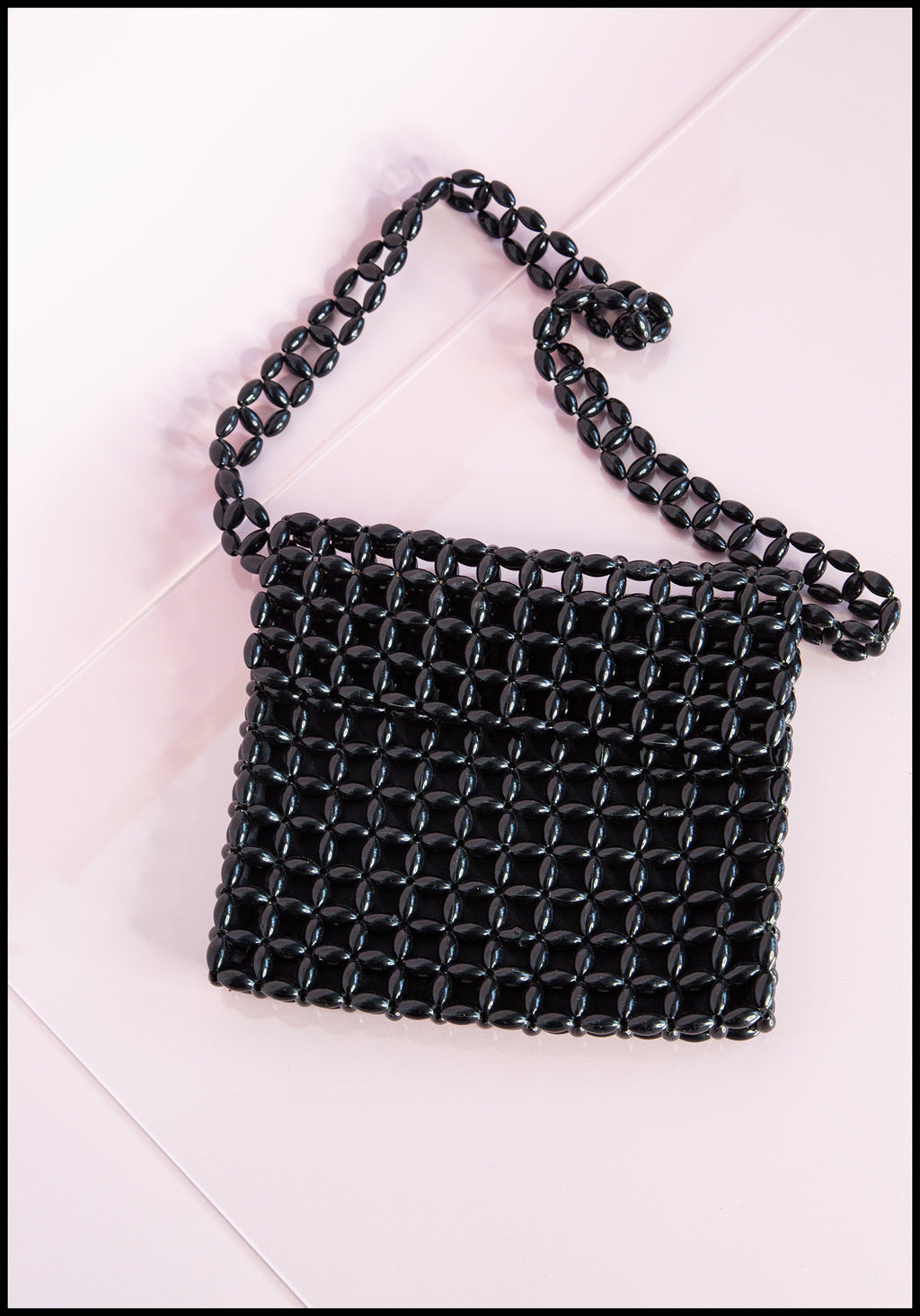 Vintage 1960s Black Plastic Beaded Bag