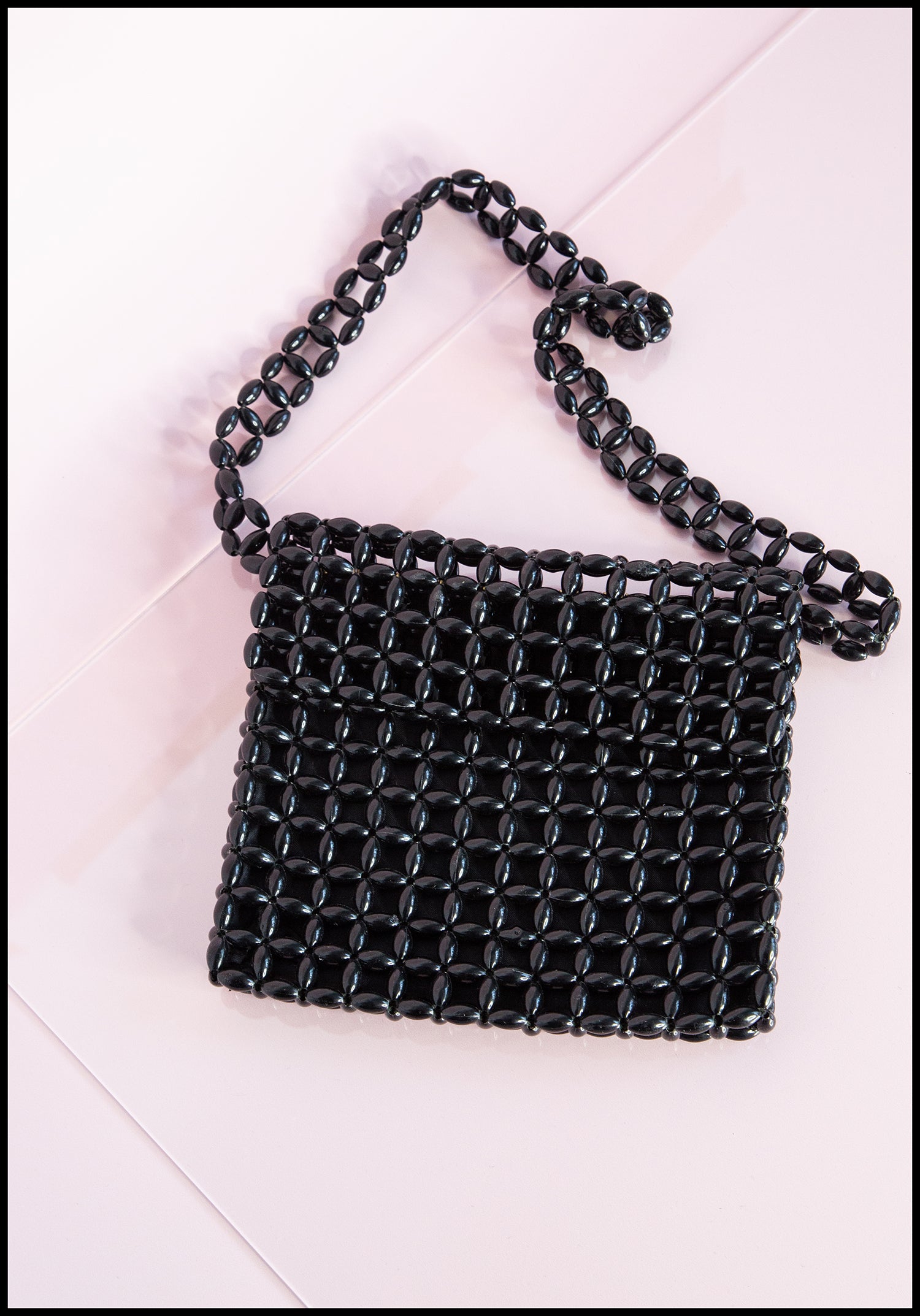 Vintage 1960s Black Plastic Beaded Bag