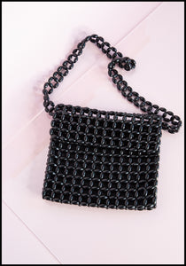 Vintage 1960s Black Plastic Beaded Bag